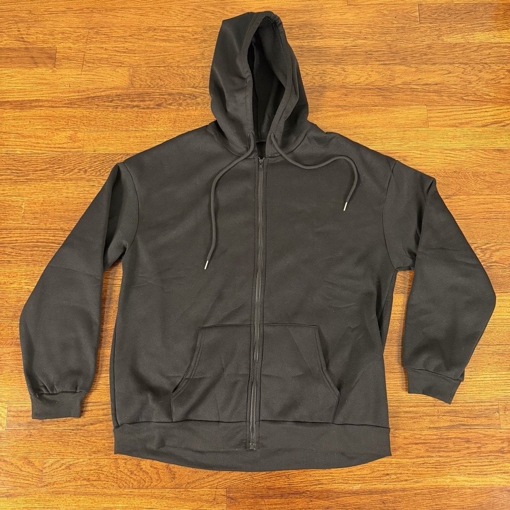 Plain Black Superline Hoodie Size XL Men's Pullover Sweatshirt Long Sleeve